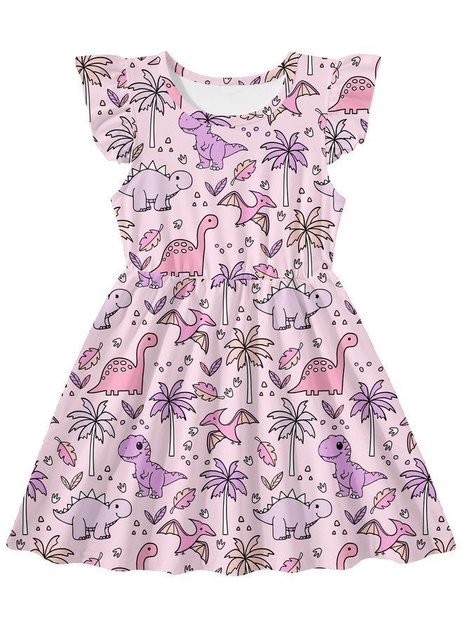 RAISEVERN Toddler Dresses Girls 3t Dinosaur Dress Summer Flutter Sleeve School Outfit Ruffle Swing Birthday Party - Image 1