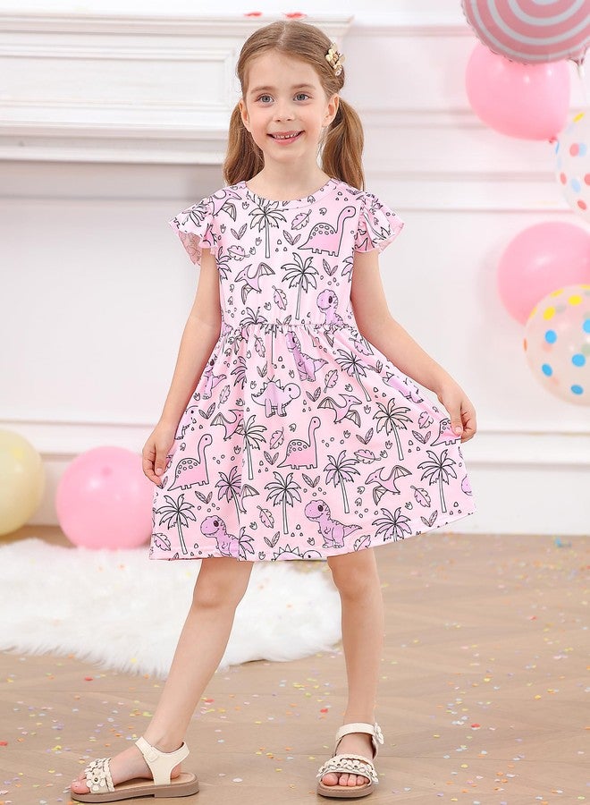 RAISEVERN Toddler Dresses Girls 3t Dinosaur Dress Summer Flutter Sleeve School Outfit Ruffle Swing Birthday Party - Image 2