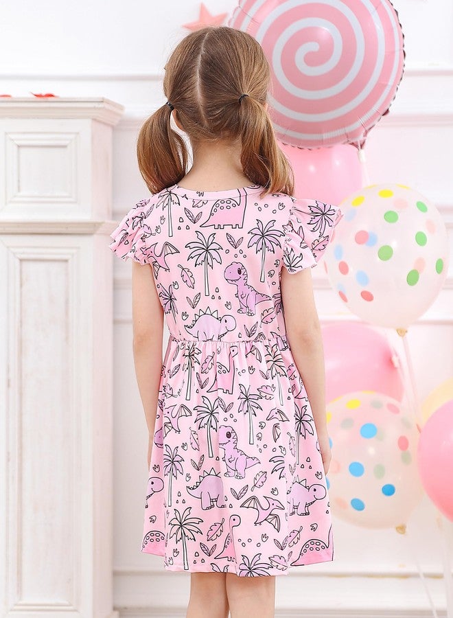 RAISEVERN Toddler Dresses Girls 3t Dinosaur Dress Summer Flutter Sleeve School Outfit Ruffle Swing Birthday Party - Image 3