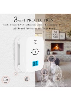 SYOSI Combination and Carbon Monoxide Alarm Detector, 3 in1 Temperature 85 dB High Decibel Battery Operated with LCD Display  - Image 2