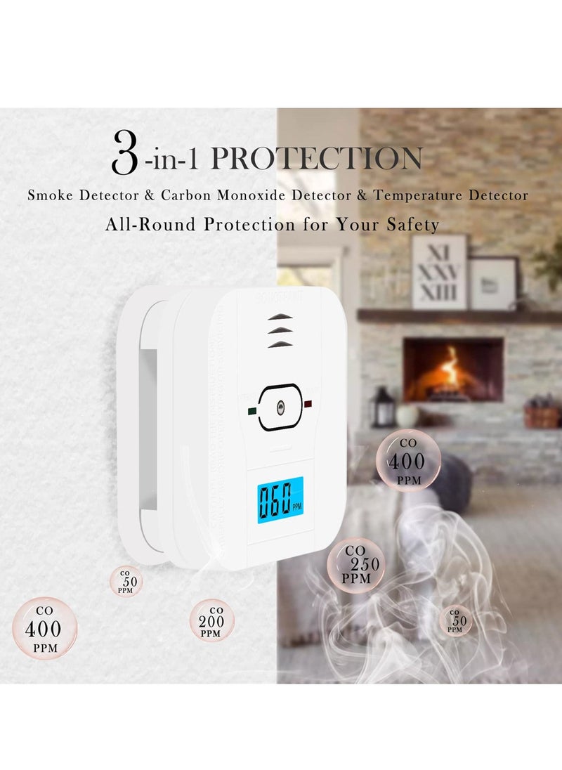 SYOSI - Combination and Carbon Monoxide Alarm Detector, 3 in1 Temperature 85 dB High Decibel Battery Operated with LCD Display - Image 1