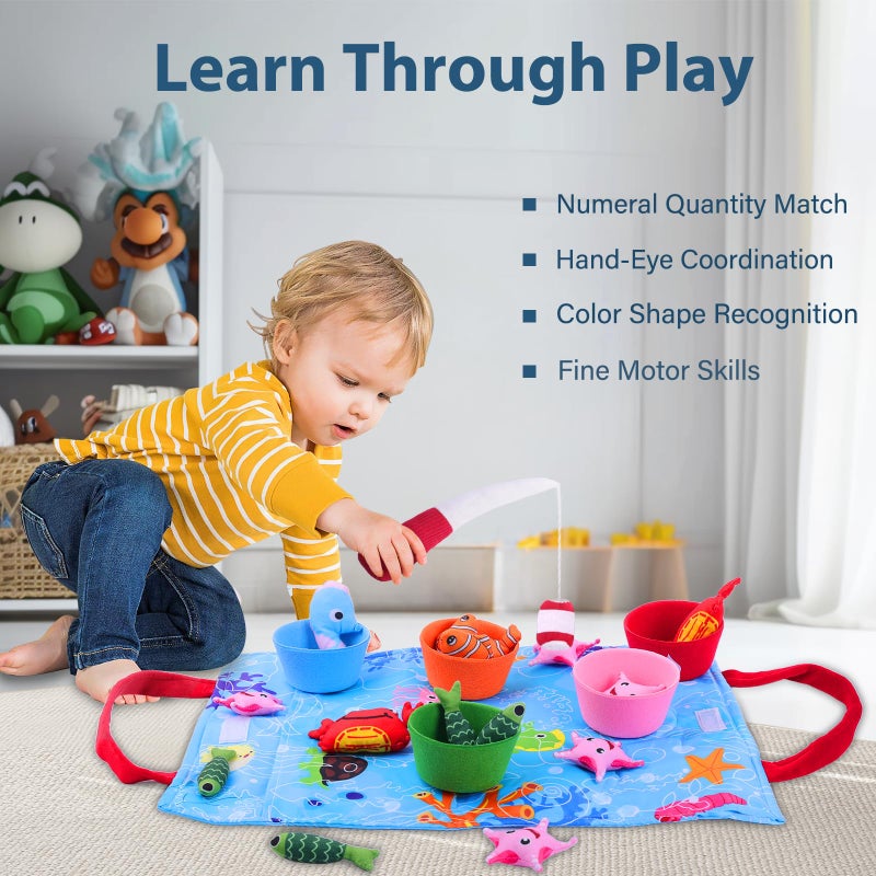 Envyvip Toddler Toy Montessori Toys For 1 Year Old Baby Boy Girl Birthday Gift  22Pcs Cloth Fishing Game Learning Toys For Toddlers 1-3 - Counting  Color Sorting  Fine Motor Skills 6-18 Months (Blue) - Image 2