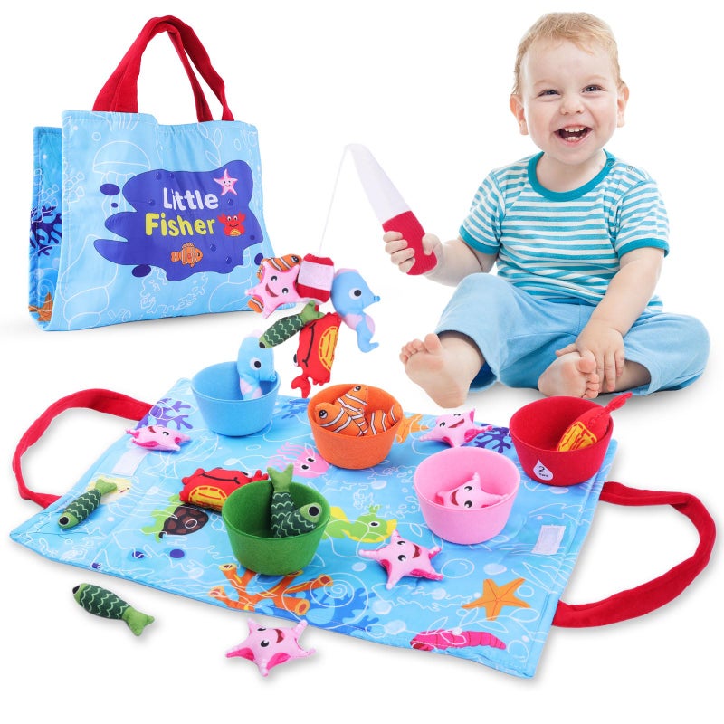 Envyvip Toddler Toy Montessori Toys For 1 Year Old Baby Boy Girl Birthday Gift  22Pcs Cloth Fishing Game Learning Toys For Toddlers 1-3 - Counting  Color Sorting  Fine Motor Skills 6-18 Months (Blue) - Image 1