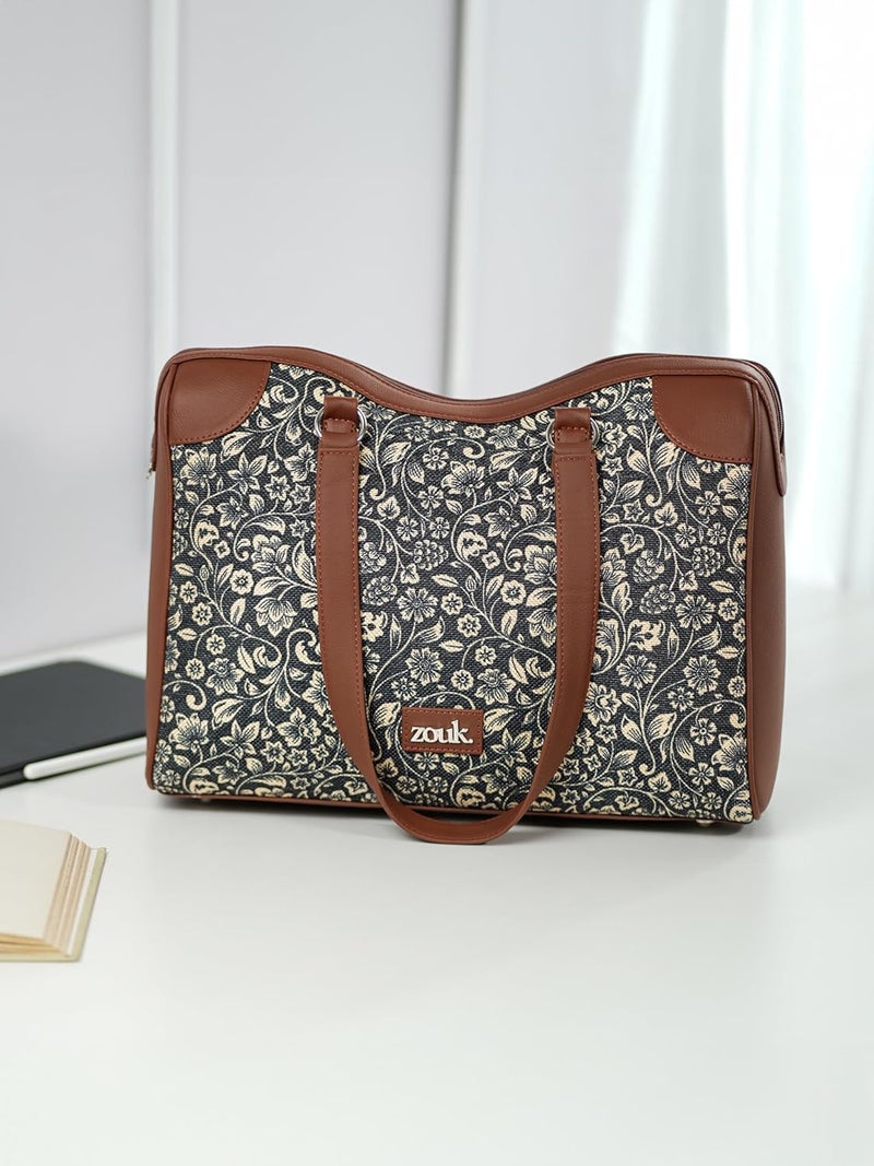 ZOUK Women's Conference Office Bag | Jute | Vegan Leather Handcrafted Tote Bag Ideal For Work Office With Double Handle Straps - Image 3