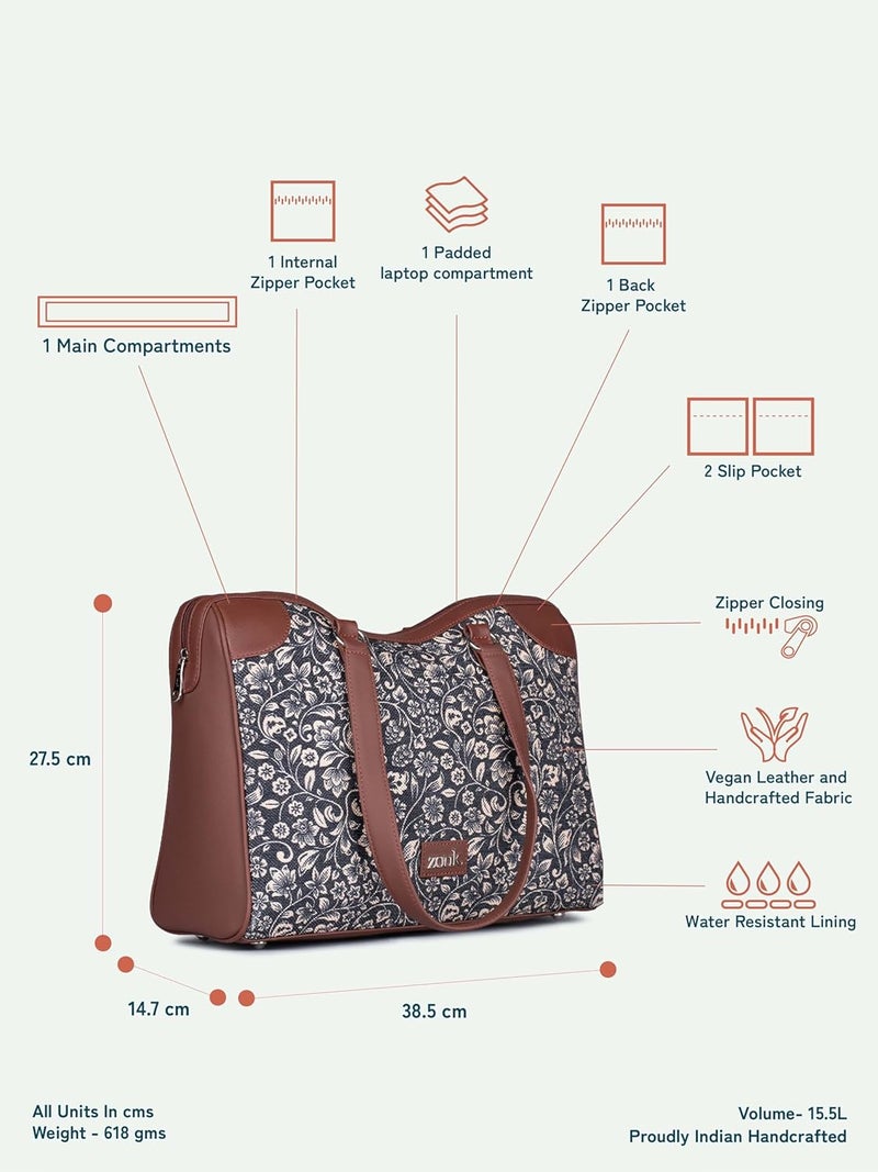 ZOUK Women's Conference Office Bag | Jute | Vegan Leather Handcrafted Tote Bag Ideal For Work Office With Double Handle Straps - Image 5