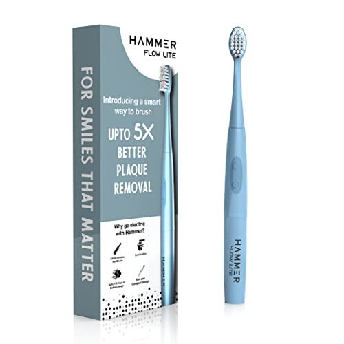 HAMMER Flow Lite Electric Toothbrush for Adults with 120 Days Battery Backup, Water resistant, Super-Soft Bristles (Blue) - Image 1