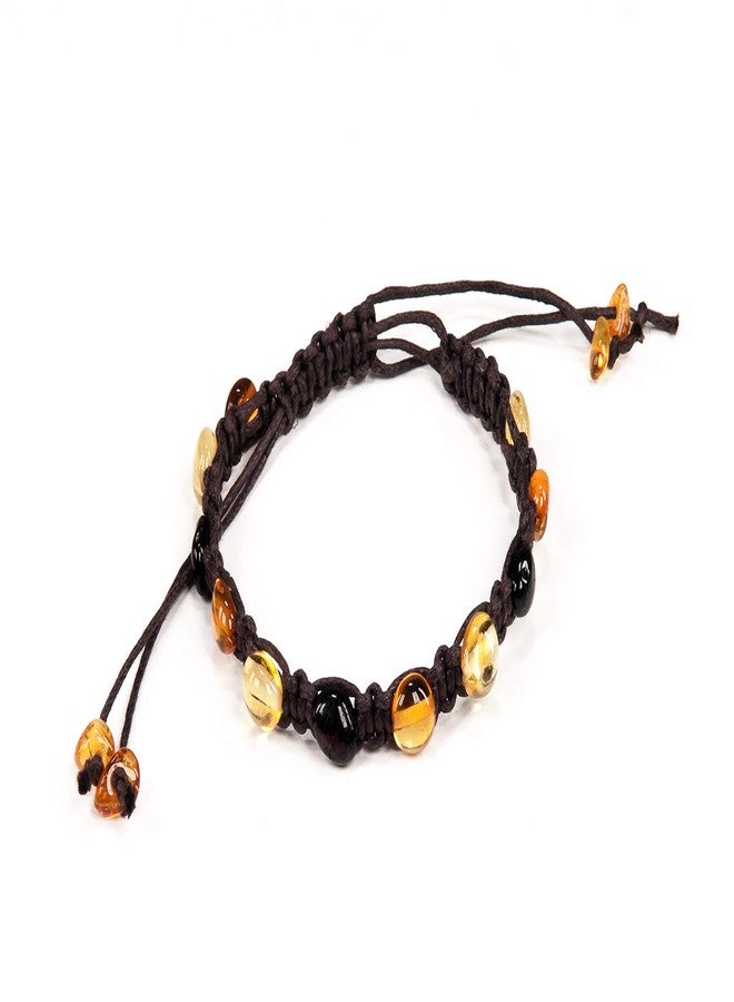 AMBERAGE Friendship Braided Bracelets with Natural Baltic Amber Beads for Adults/Teens- Hand Made (4 Colors) (1PC BROWN COLOR) - Image 1