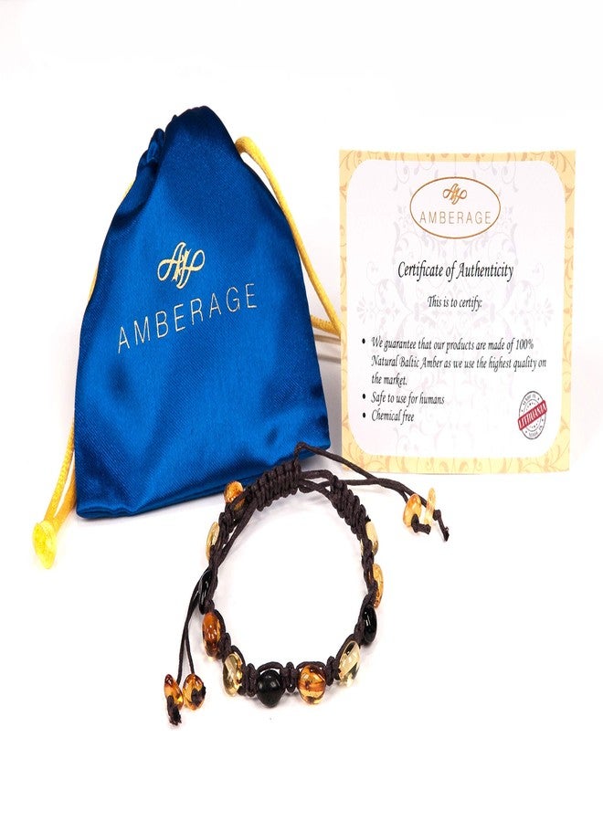 AMBERAGE Friendship Braided Bracelets with Natural Baltic Amber Beads for Adults/Teens- Hand Made (4 Colors) (1PC BROWN COLOR) - Image 2