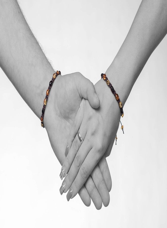 AMBERAGE Friendship Braided Bracelets with Natural Baltic Amber Beads for Adults/Teens- Hand Made (4 Colors) (1PC BROWN COLOR) - Image 4