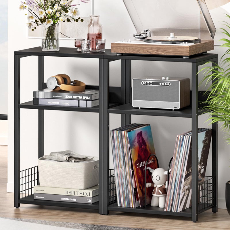 LELELINKY Large Black Record Player Stand, 3 Tier 18" Wide Big End Table with Vinyl Storage Up to 130 Albums, Industrial Turntable Printer Tables, Modern Side Tables for Living Room, Bedroom, Office - Image 4
