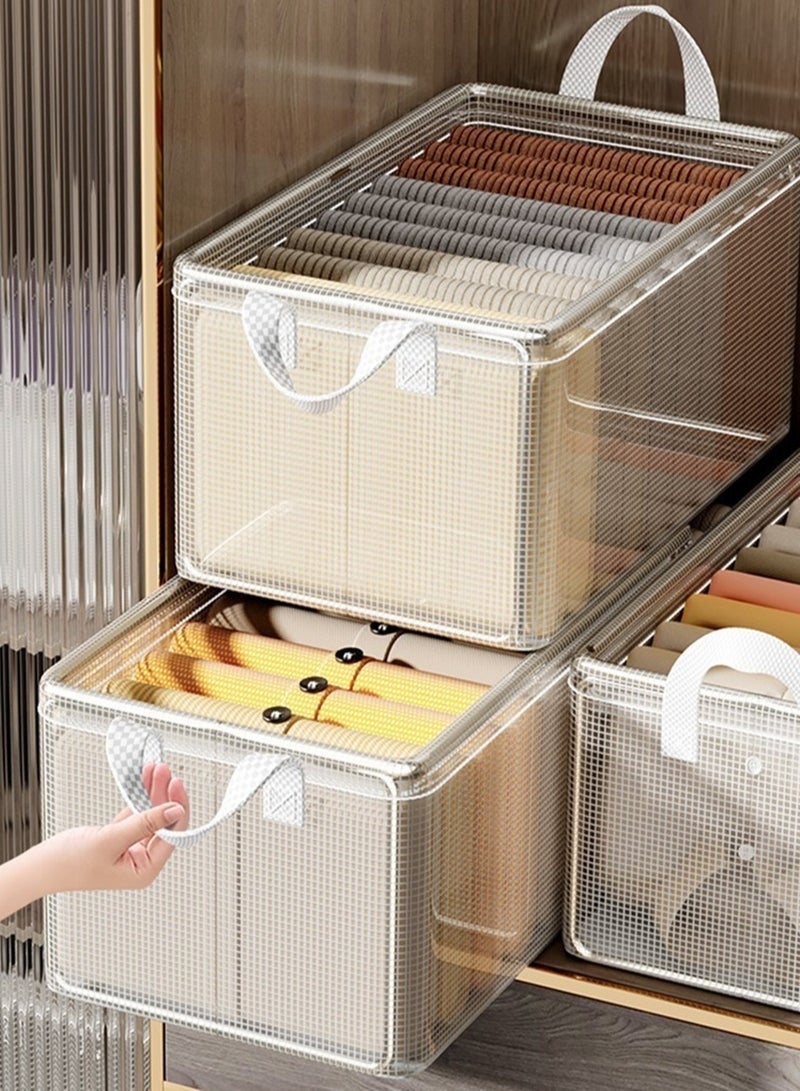 Storage Box with Steel Frame 26L PVC Clothes – Foldable Open Storage Organizer for Clothes, Blankets, Bedding, Towels, Toys & Accessories, Clear Stackable Wardrobe Storage Bin with Carry Handles, Moisture Resistant, 47 × 28 × 20 cm - Transparent - Image 4