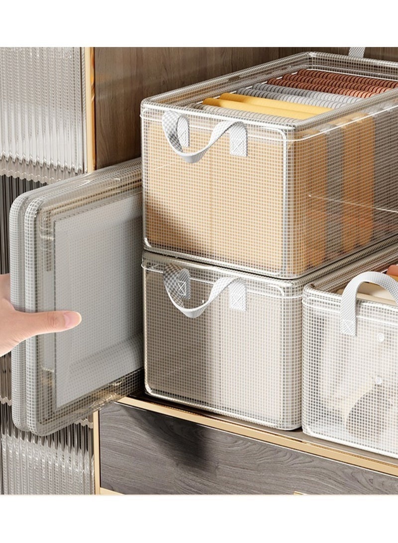 Storage Box with Steel Frame 26L PVC Clothes – Foldable Open Storage Organizer for Clothes, Blankets, Bedding, Towels, Toys & Accessories, Clear Stackable Wardrobe Storage Bin with Carry Handles, Moisture Resistant, 47 × 28 × 20 cm - Transparent - Image 1