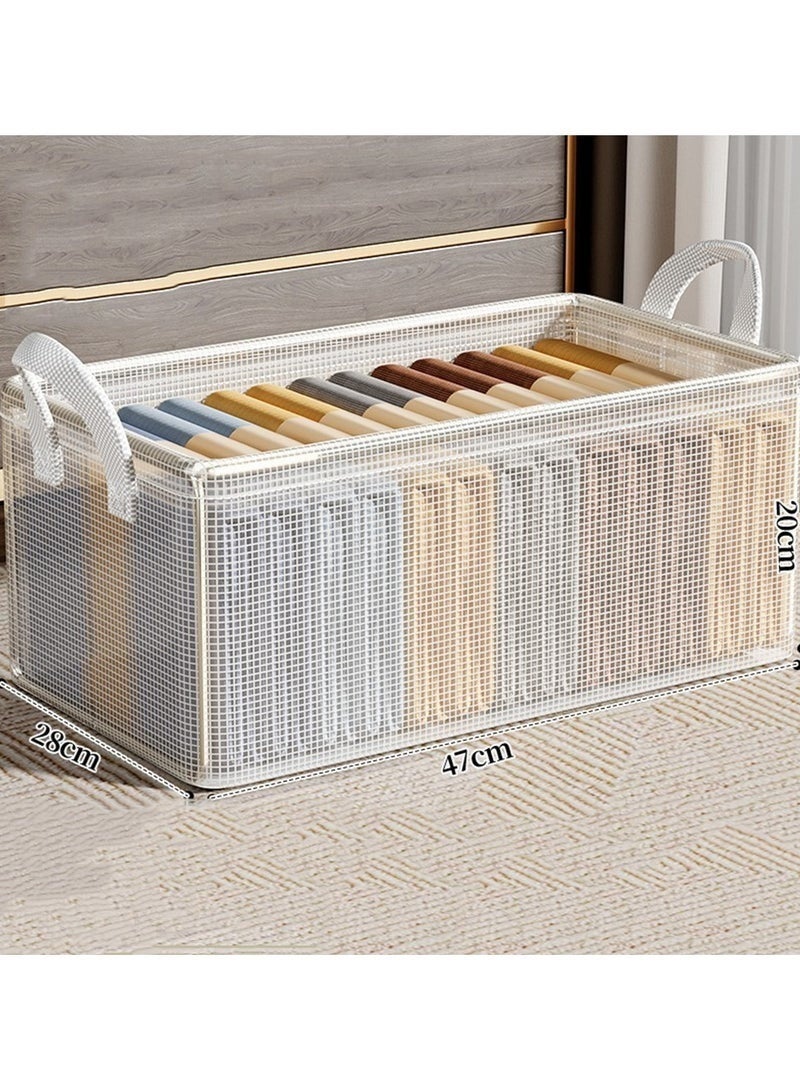 Storage Box with Steel Frame 26L PVC Clothes – Foldable Open Storage Organizer for Clothes, Blankets, Bedding, Towels, Toys & Accessories, Clear Stackable Wardrobe Storage Bin with Carry Handles, Moisture Resistant, 47 × 28 × 20 cm - Transparent - Image 5