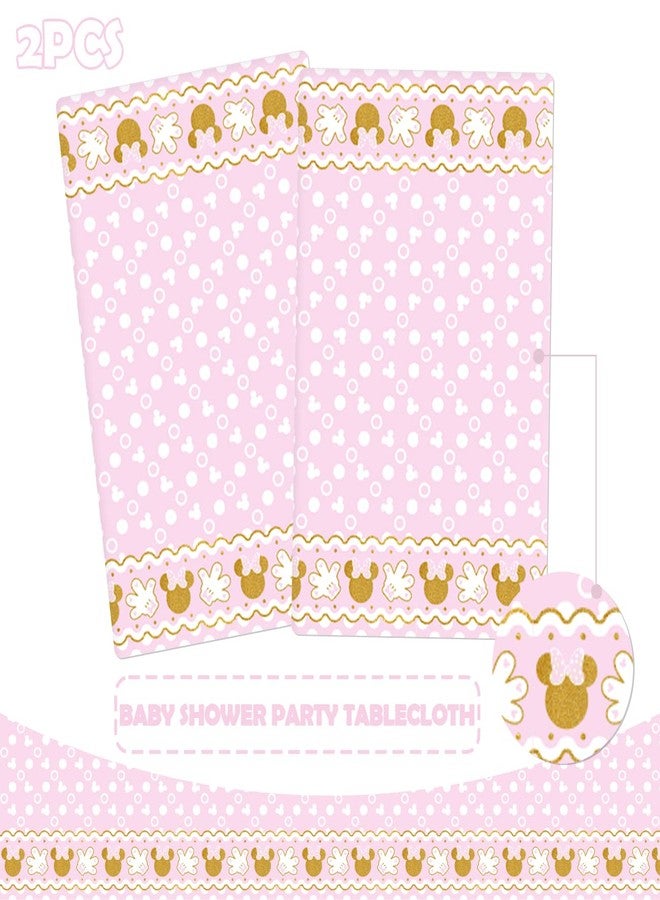 Haimimall 2Pcs Minnie Baby Shower Tablecloth for Girl Birthday Party Decorations Plastic Disposable Pink Table Cover for Wedding Minnie Mouse Party Decor,43x70Inch - Image 3