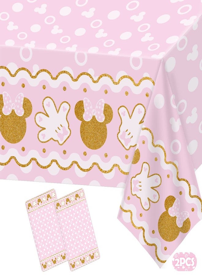 Haimimall 2Pcs Minnie Baby Shower Tablecloth for Girl Birthday Party Decorations Plastic Disposable Pink Table Cover for Wedding Minnie Mouse Party Decor,43x70Inch - Image 1