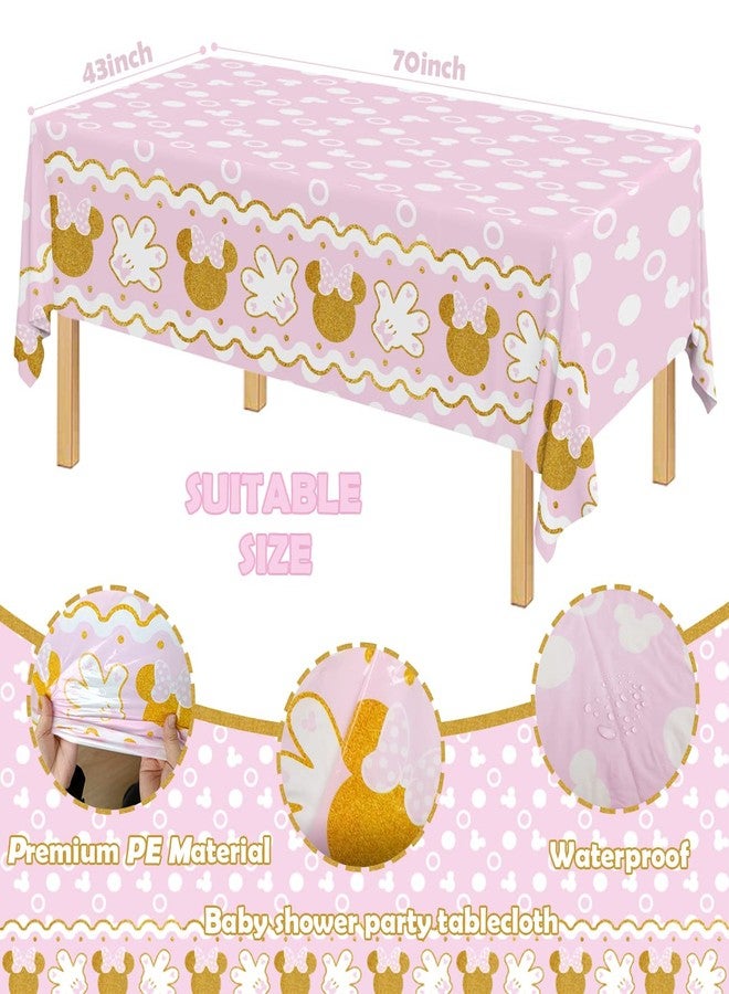Haimimall 2Pcs Minnie Baby Shower Tablecloth for Girl Birthday Party Decorations Plastic Disposable Pink Table Cover for Wedding Minnie Mouse Party Decor,43x70Inch - Image 2