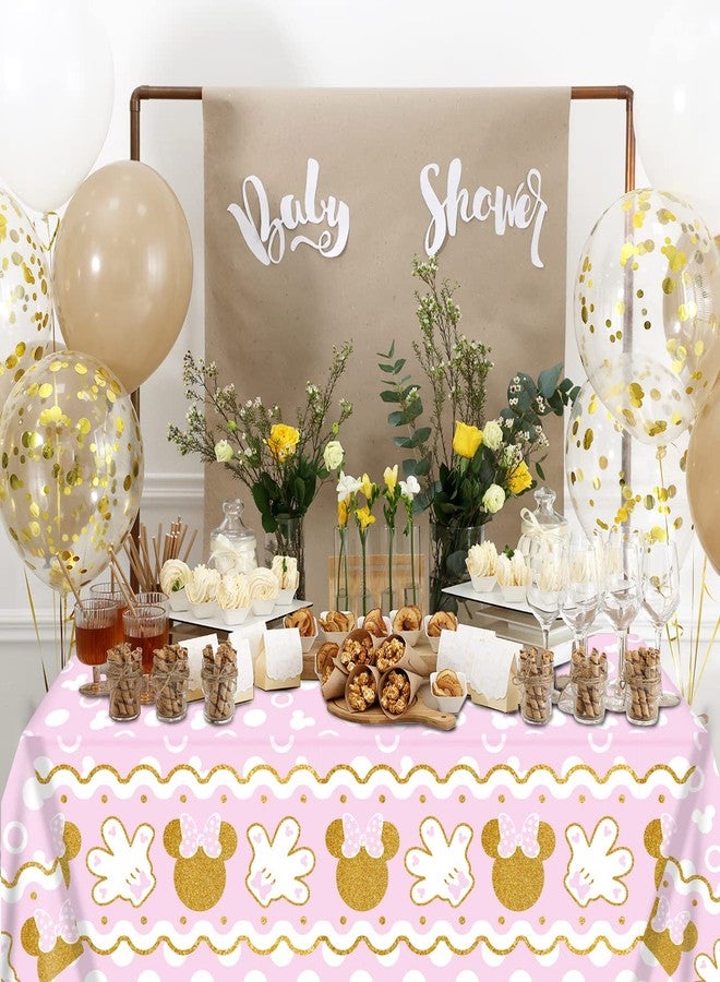 Haimimall 2Pcs Minnie Baby Shower Tablecloth for Girl Birthday Party Decorations Plastic Disposable Pink Table Cover for Wedding Minnie Mouse Party Decor,43x70Inch - Image 5
