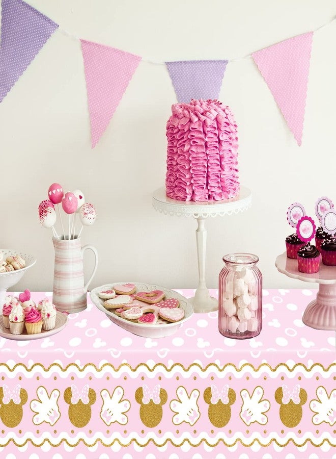 Haimimall 2Pcs Minnie Baby Shower Tablecloth for Girl Birthday Party Decorations Plastic Disposable Pink Table Cover for Wedding Minnie Mouse Party Decor,43x70Inch - Image 4