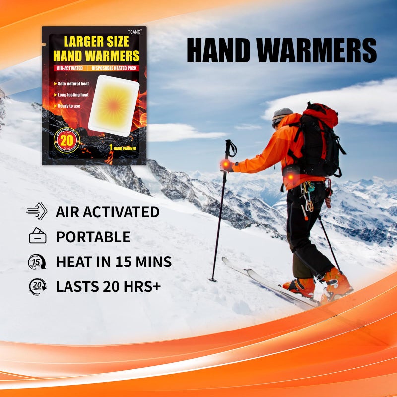 TCANG Hand Warmers Disposable 20 Pack- Up to 20 Hours of Heat - Super Long Lasting Air Activated Warmers, All Natural, Portable for Body, Hands & Toes - Odorless Hot Warmer Heater for Outdoor Sport - Image 4