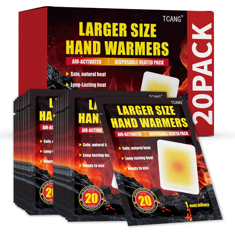 TCANG Hand Warmers Disposable 20 Pack- Up to 20 Hours of Heat - Super Long Lasting Air Activated Warmers, All Natural, Portable for Body, Hands & Toes - Odorless Hot Warmer Heater for Outdoor Sport - Image 1