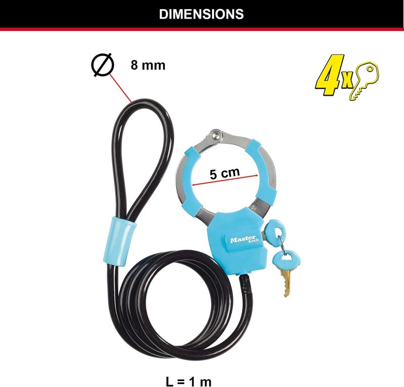 Master Lock 8275EURDPROBLU Cable Bike Lock with Cuff - 1 Meter, Blue - Image 5