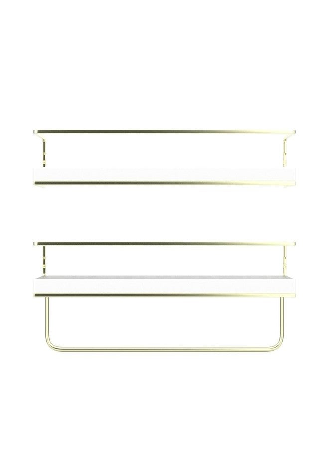 Shario White Floating Shelves - Set of 2, Wall Mounted Hanging Shelves with Golden Towel Rack, Decorative Storage Shelves for Bathroom, Kitchen, Living Room & Bedroom (White Gold, 15.7 Inches) - Image 4
