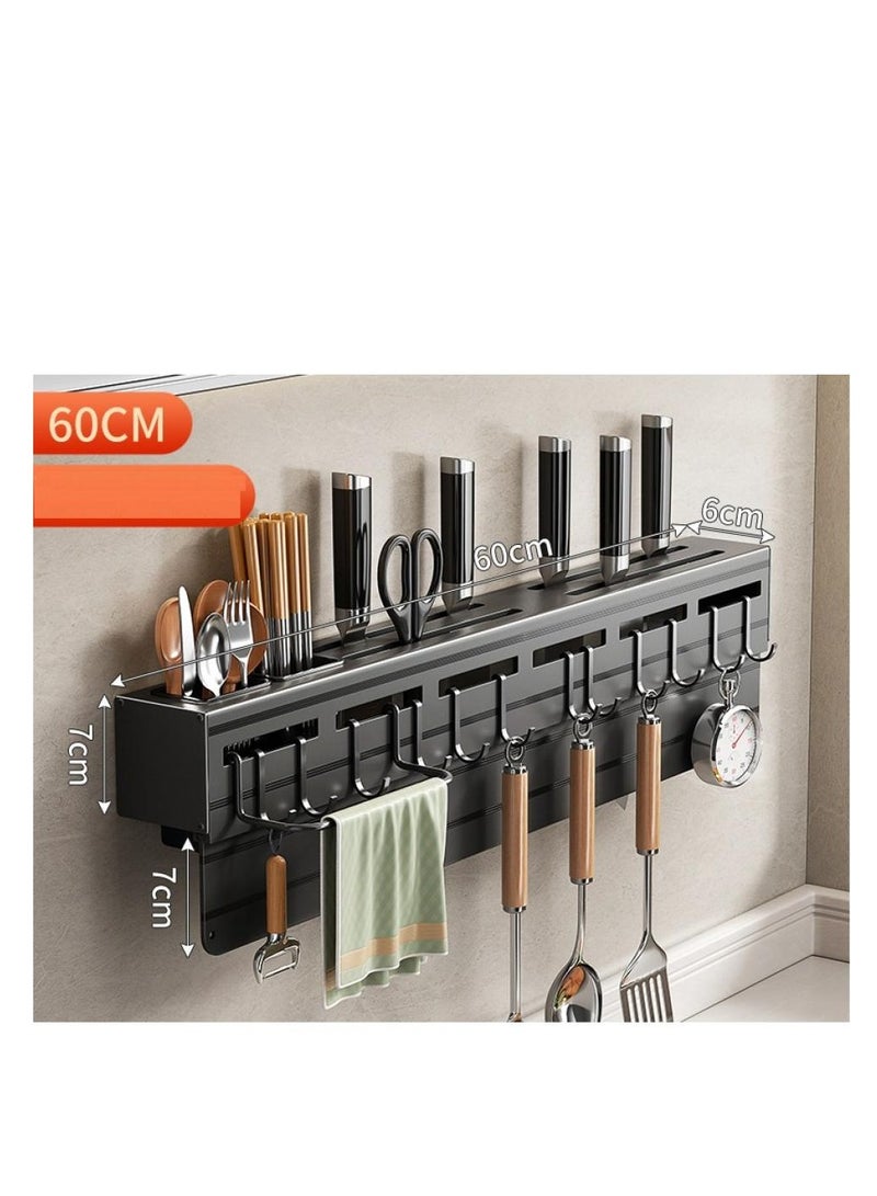 Alissa Heavy Duty Wall-Mounted 60cm Multi-Purpose Knife Holder Kitchen Knife Rack Spoon Organizer Cutlery Holder with 10 Hooks & Towel Rack With partition Knife Organizer Knife Storage Kitchen Restaurant  - Image 3