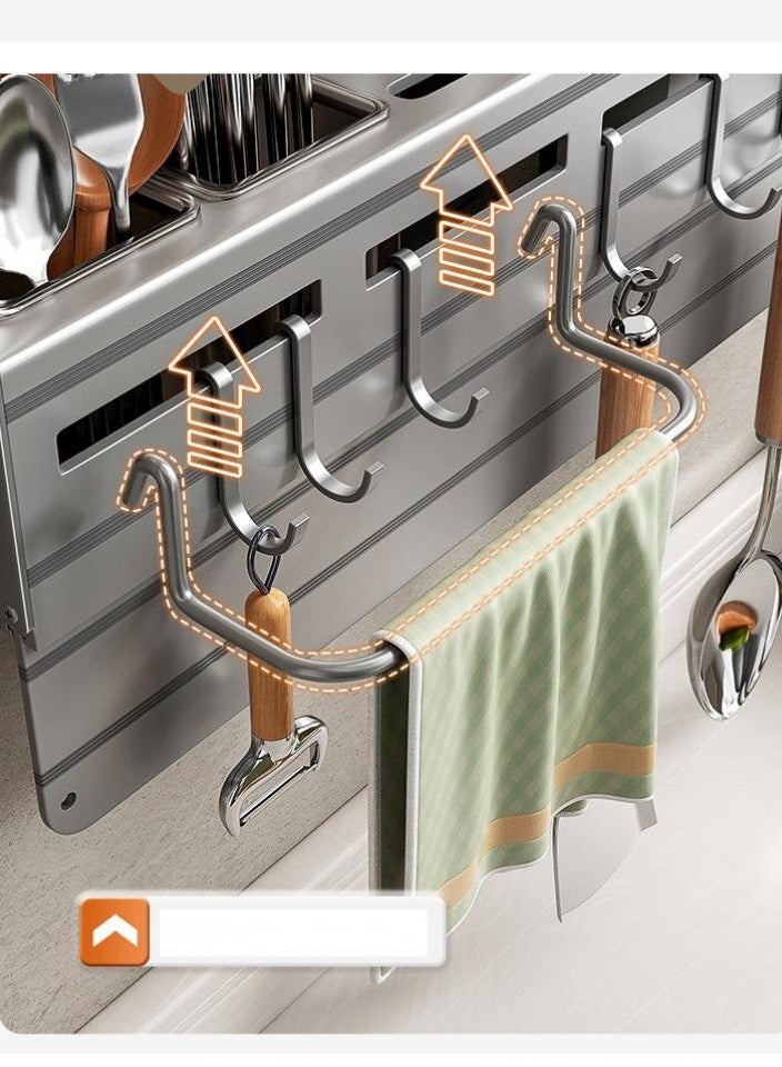 Alissa Heavy Duty Wall-Mounted 60cm Multi-Purpose Knife Holder Kitchen Knife Rack Spoon Organizer Cutlery Holder with 10 Hooks & Towel Rack With partition Knife Organizer Knife Storage Kitchen Restaurant  - Image 5