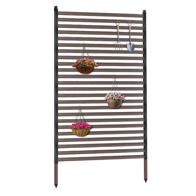 Twira Outdoor Privacy Screen 35" x 59", Privacy Fence Screen for Outside, Trash Can Metal Privacy Panels, 3FT x 5FT Decorative Pipes and Slats Divider Fence Privacy for Backyard Patio Garden Brown - Image 1