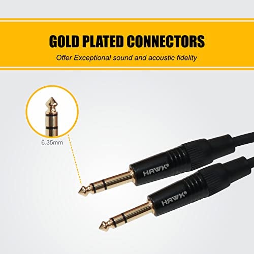 Hawk Proaudio SMSG010 Gold Series 6.35mm TRS Male to 6.35mm TRS Male With Cable Tie for Monitor - 3 Meter (Black) - Image 3