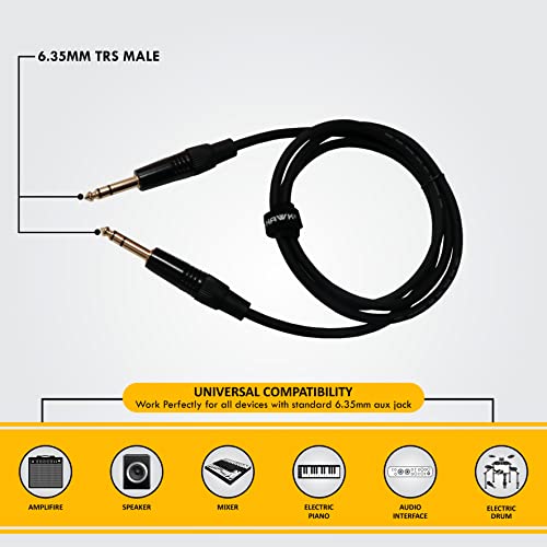 Hawk Proaudio SMSG010 Gold Series 6.35mm TRS Male to 6.35mm TRS Male With Cable Tie for Monitor - 3 Meter (Black) - Image 2