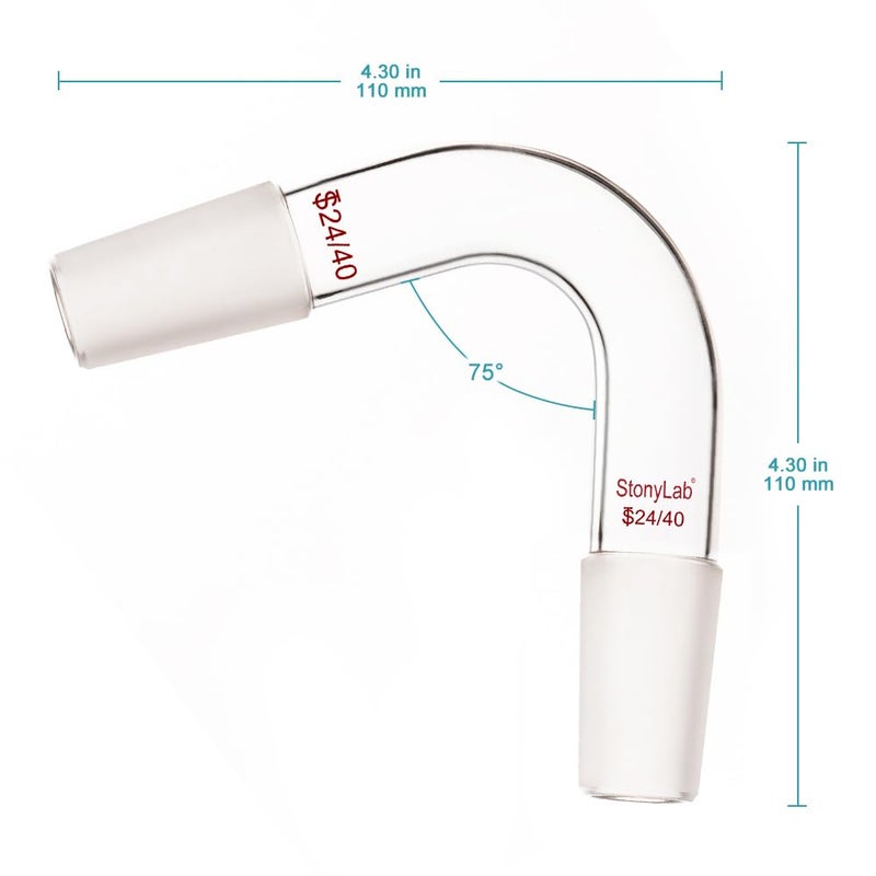stonylab Glass 75 Degree Distillation Adapter, Borosilicate Glass Bent Adapter with 24/40 Inner Joints for Laboratory Lab Supply - Image 2