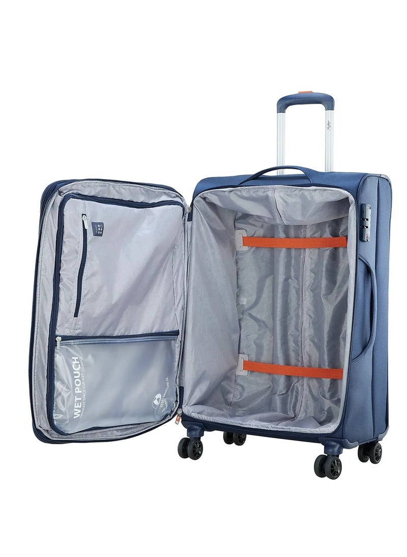 Skybags - Airway Pro Expandable Soft Body Luggage Set with Smooth Dual Wheels Trolley Bags, Polyester Material , TSA Lock, Cabin| Medium| Large- Blue - Image 1
