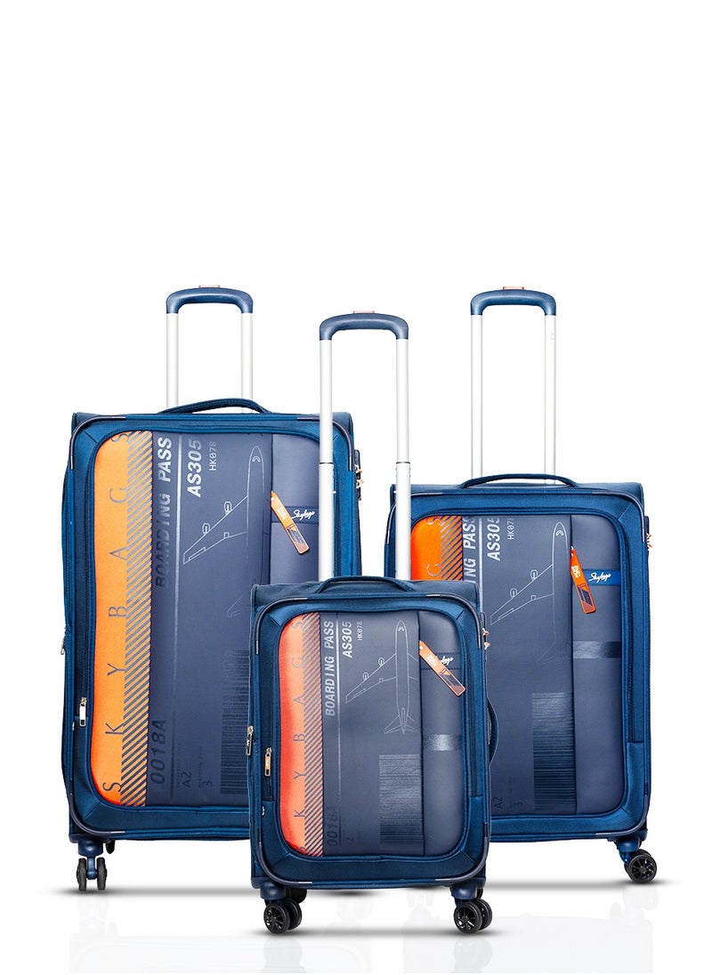 Skybags - Airway Pro Expandable Soft Body Luggage Set with Smooth Dual Wheels Trolley Bags, Polyester Material , TSA Lock, Cabin| Medium| Large- Blue - Image 1