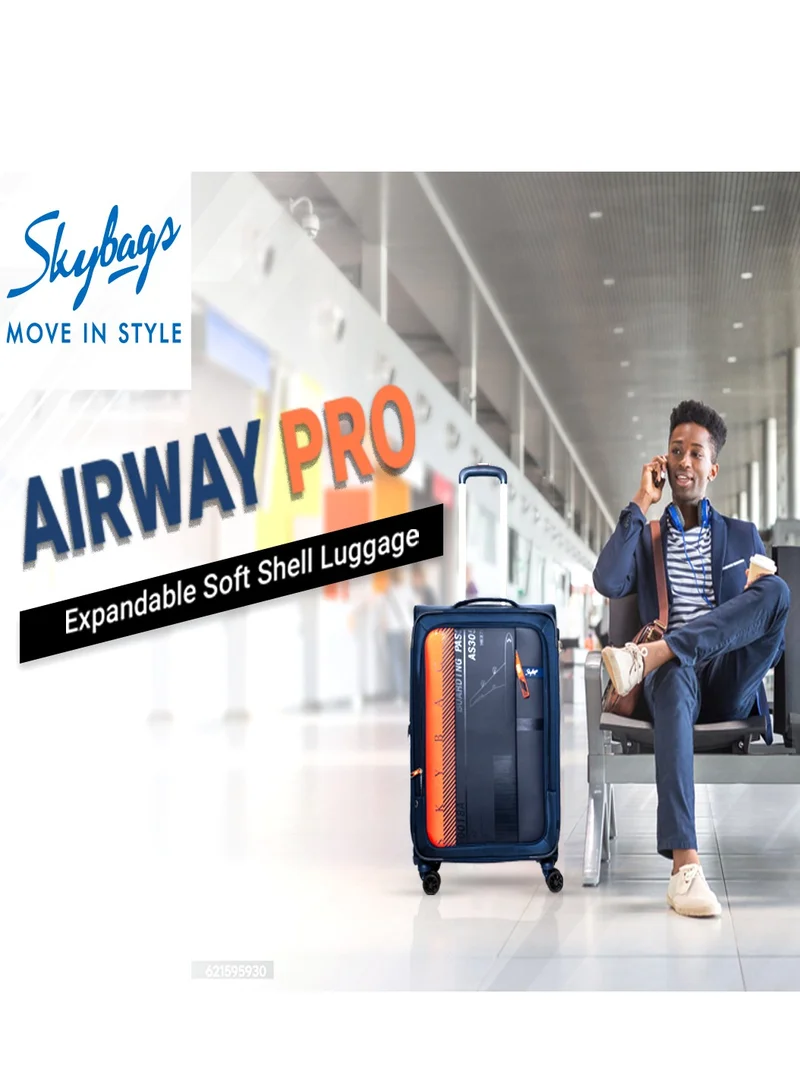 Skybags Airway Pro Expandable Soft Body Luggage Set with Smooth Dual Wheels Trolley Bags, Polyester Material , TSA Lock, Cabin| Medium| Large- Blue