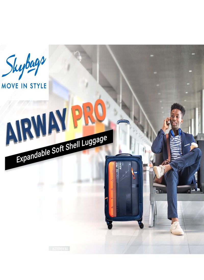 Skybags - Airway Pro Expandable Soft Body Luggage Set with Smooth Dual Wheels Trolley Bags, Polyester Material , TSA Lock, Cabin| Medium| Large- Blue - Image 1