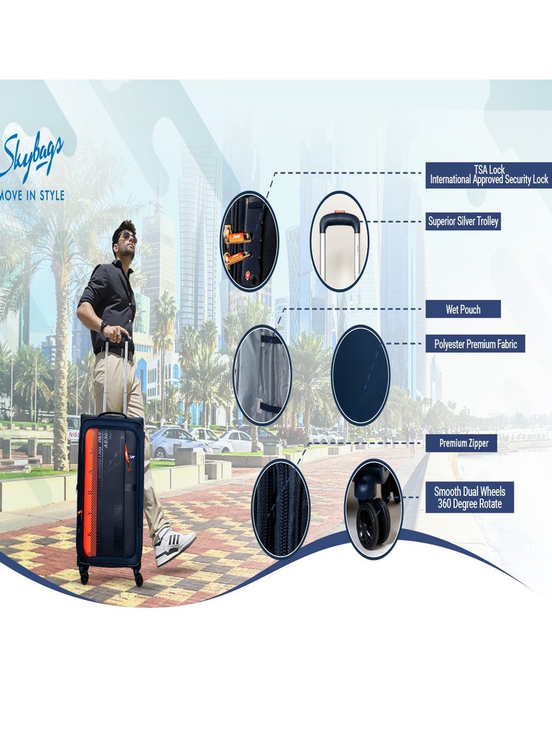 Skybags - Airway Pro Expandable Soft Body Luggage Set with Smooth Dual Wheels Trolley Bags, Polyester Material , TSA Lock, Cabin| Medium| Large- Blue - Image 1