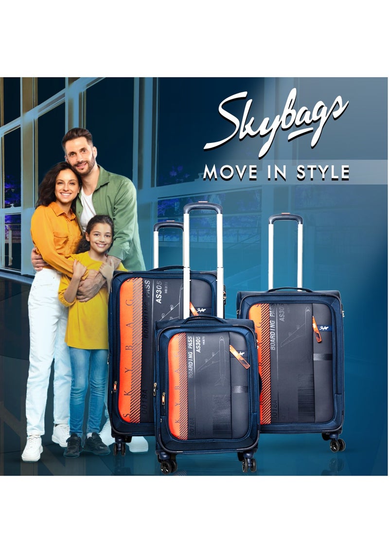 Skybags - Airway Pro Expandable Soft Body Luggage Set with Smooth Dual Wheels Trolley Bags, Polyester Material , TSA Lock, Cabin| Medium| Large- Blue - Image 1