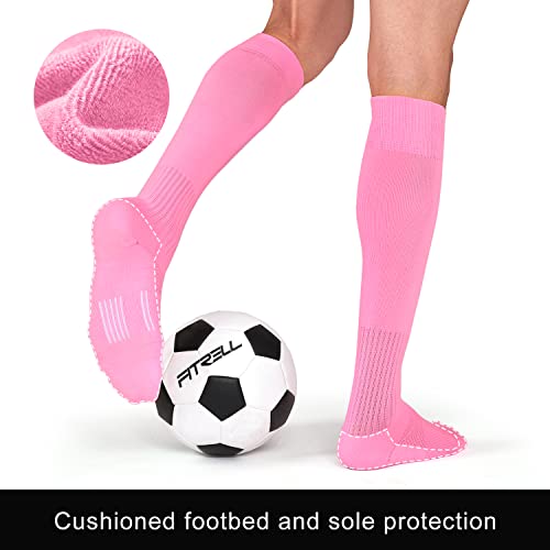 FITRELL 2/3 Pack Soccer Socks Baseball Softball For Youth Kids Boys Girls, Over-The-Calf Football Socks for Adult Men Women, Pink,XSmall - Image 5