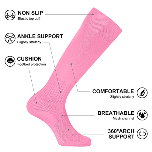 FITRELL 2/3 Pack Soccer Socks Baseball Softball For Youth Kids Boys Girls, Over-The-Calf Football Socks for Adult Men Women, Pink,XSmall - Image 3