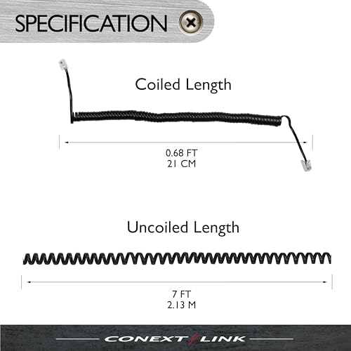 Conext Link RJ11 4P4C Modular Telephone Handset Cable Receiver Coil Cord Wire (7 Feet, black) - Image 3