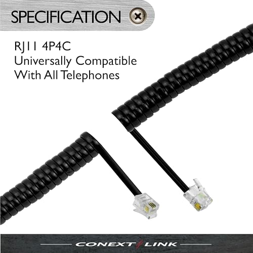 Conext Link RJ11 4P4C Modular Telephone Handset Cable Receiver Coil Cord Wire (7 Feet, black) - Image 4