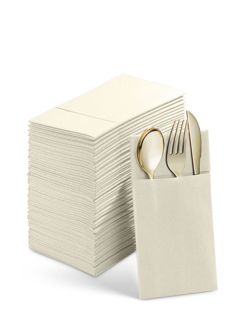50-Pieces Disposable Dust-Free Dinner Napkins With Built-In Flatware Pocket Prefolded Cloth Like Paper For Wedding Or Party - Image 1