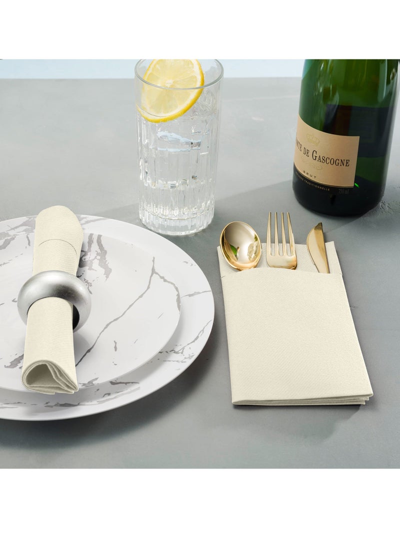 50-Pieces Disposable Dust-Free Dinner Napkins With Built-In Flatware Pocket Prefolded Cloth Like Paper For Wedding Or Party - Image 4