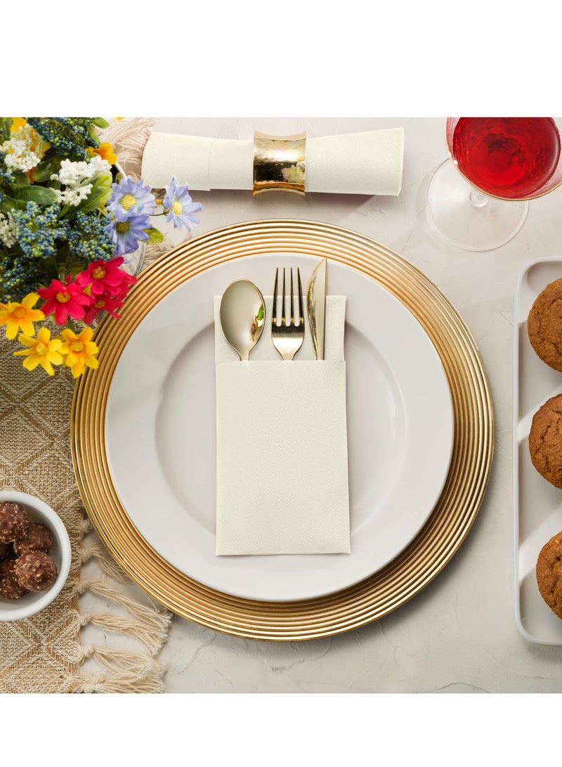 50-Pieces Disposable Dust-Free Dinner Napkins With Built-In Flatware Pocket Prefolded Cloth Like Paper For Wedding Or Party - Image 2