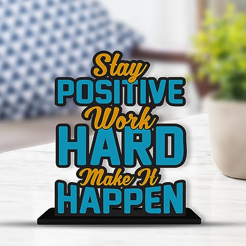 Artvibes Wooden Idols and Figurine Stay Positive Work Hard Quotes Table Decoration for Office Desk | Designer Home Decor, Livingroom, Modern Art | Showpiece | Gift Item (SP_1172) - Image 2