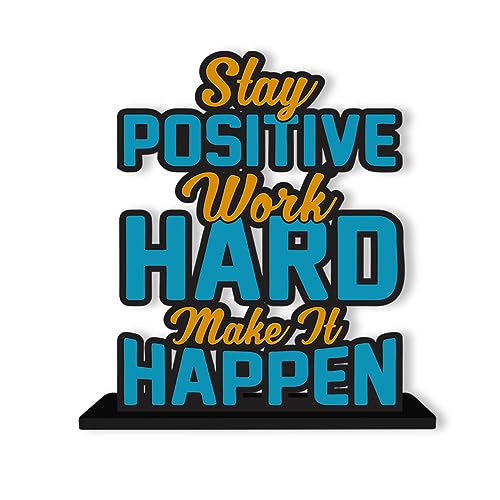Artvibes Wooden Idols and Figurine Stay Positive Work Hard Quotes Table Decoration for Office Desk | Designer Home Decor, Livingroom, Modern Art | Showpiece | Gift Item (SP_1172) - Image 3