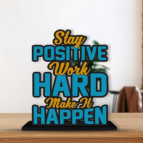Artvibes Wooden Idols and Figurine Stay Positive Work Hard Quotes Table Decoration for Office Desk | Designer Home Decor, Livingroom, Modern Art | Showpiece | Gift Item (SP_1172) - Image 5