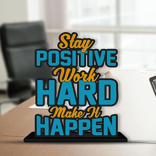 Artvibes Wooden Idols and Figurine Stay Positive Work Hard Quotes Table Decoration for Office Desk | Designer Home Decor, Livingroom, Modern Art | Showpiece | Gift Item (SP_1172) - Image 4