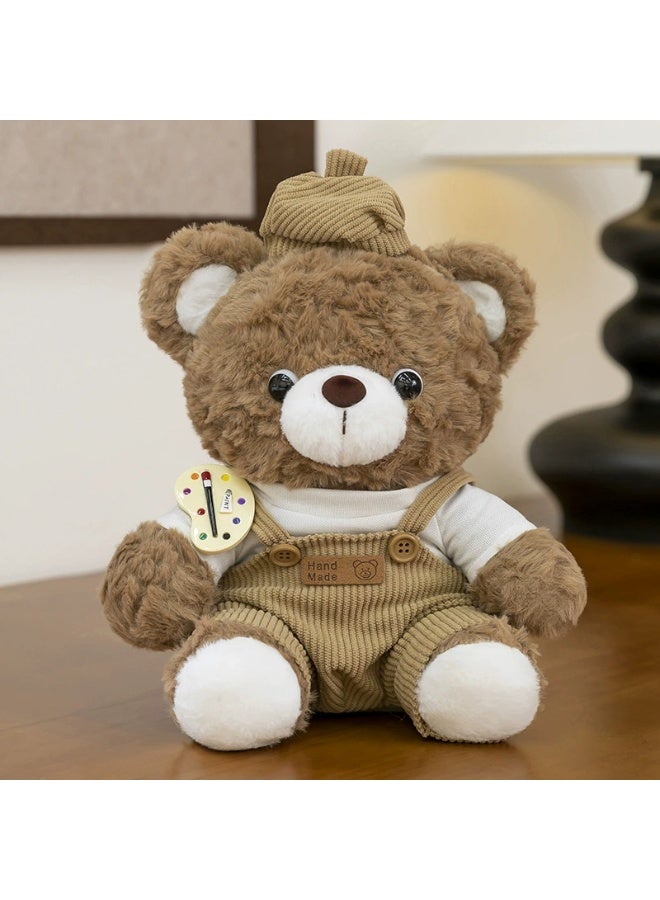 Cute Painter Teddy Bear Plush Toy, Soft Stuffed Animal with Art Palette, Handmade Cuddly Bear Doll, Perfect Gift for Kids & Art Lovers, 30cm